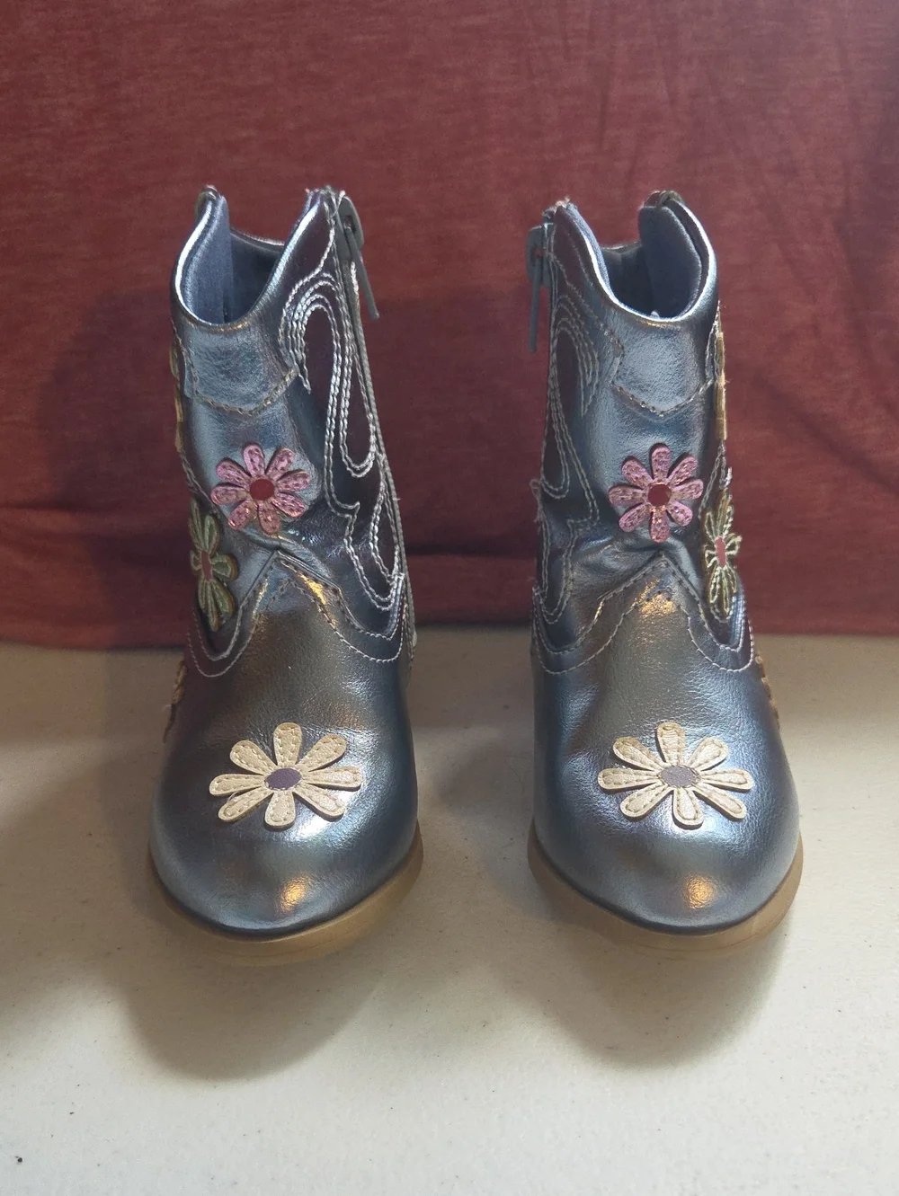 wonder nation Metallic Blue Floral Embroidered Kids Boots